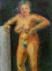 Act, woman, arm propped on a pillar