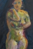 Female nude, with right hand on her shoulder