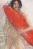 Surfer with red surfboard