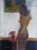 Woman with jug anf painting with a man, oil on canvas