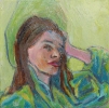 Portrait, woman with green hut