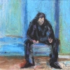 Man in black, sitting - Mann sitzend, in Schwarz